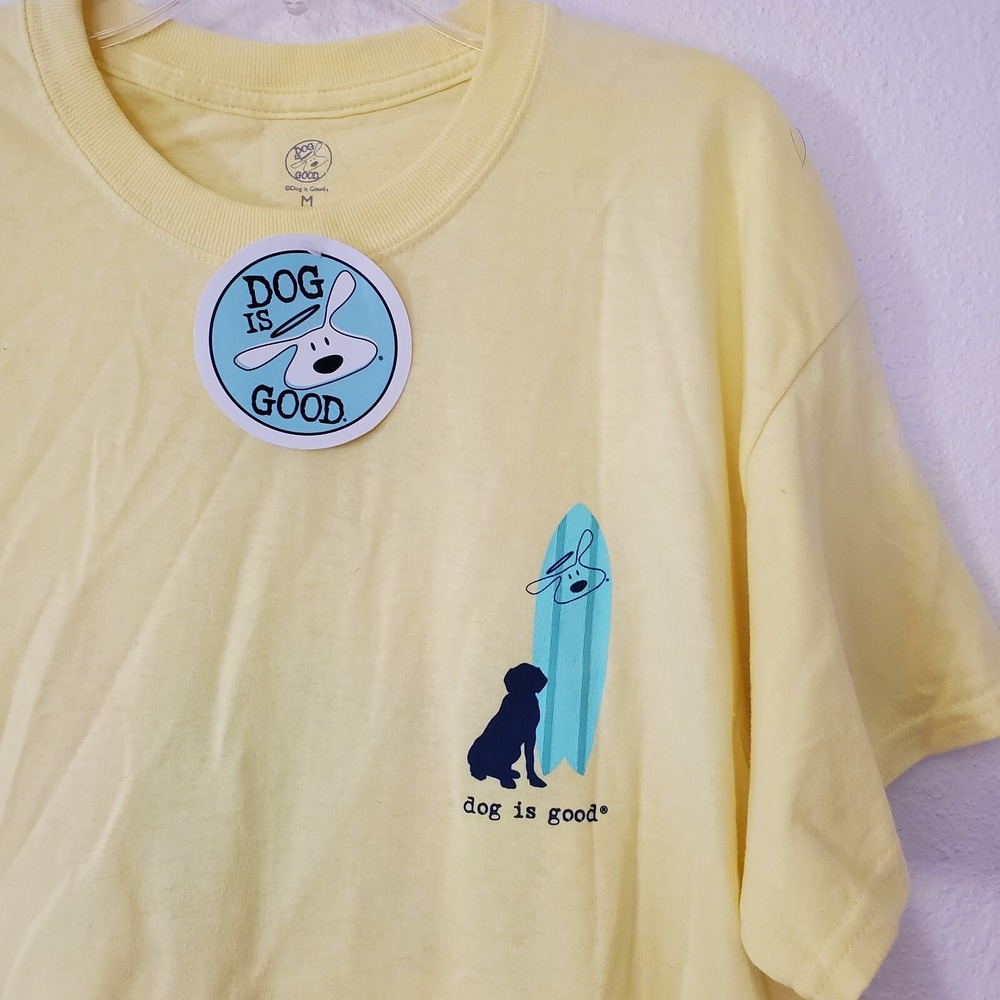Dog is Good Mens Yellow Live Life with Dog Surfboard T-Shirt Size M AS717-YLBAS